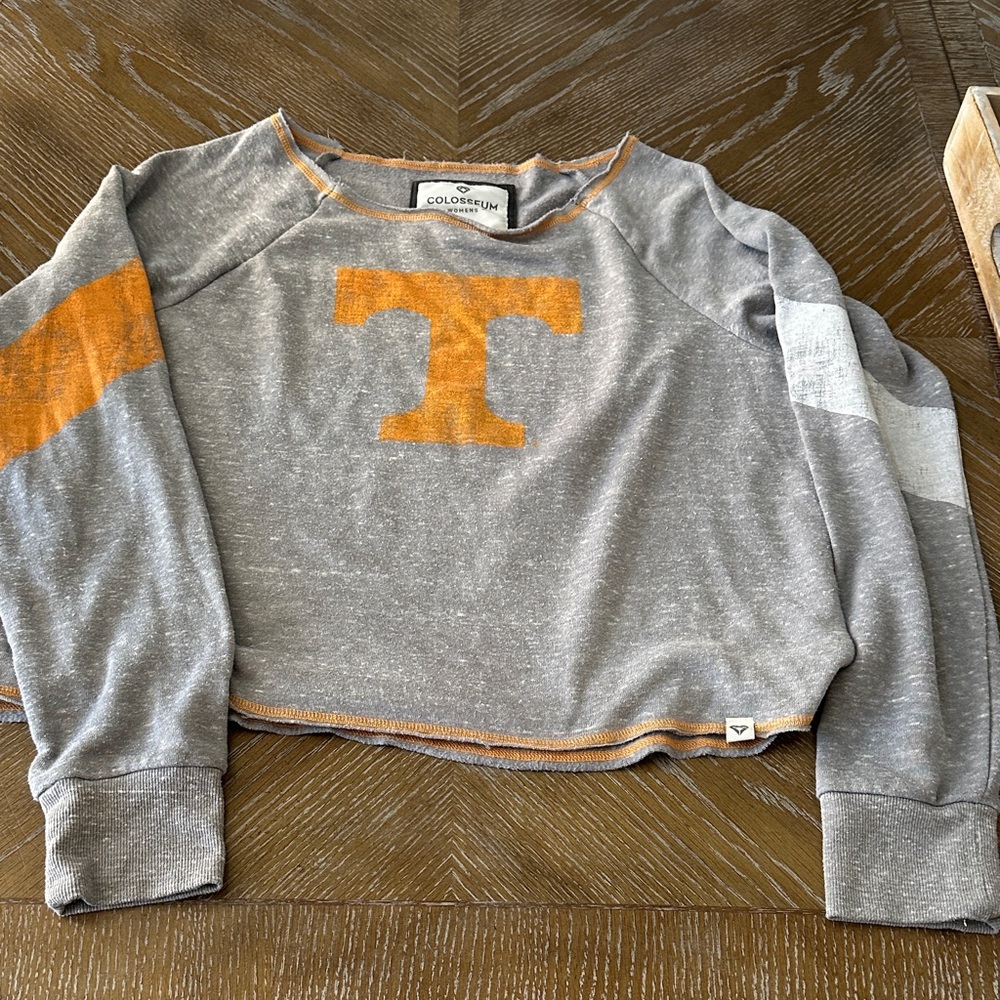 Colosseum Gray and Orange cropped Raglan Top